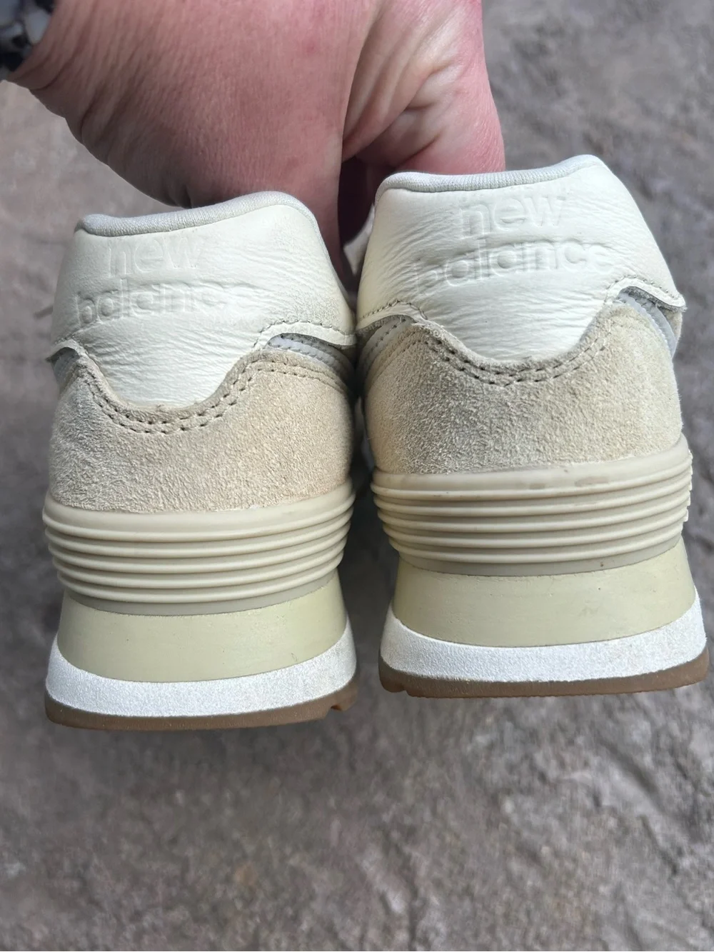 New Balance 574 Sneaker Beige & White ‎  Womens 6.5 / Mens 5